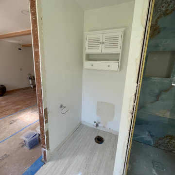 Bathroom Remodel; Huge Blue Tiles; Luxury shower and tub