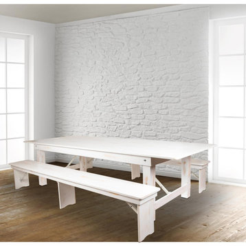 HERCULES Series 9' x 40 Antique Rustic White Folding Farm Table and Two...