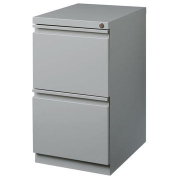 Pemberly Row 20" 2-Drawer Modern Metal Mobile Pedestal File Cabinet in Silver