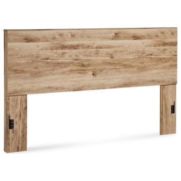 Ashley Furniture Hyanna Wood King Panel Headboard in Tan/Golden Rustic