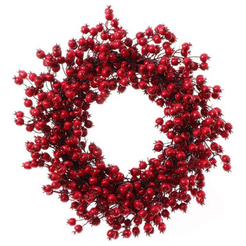 24" Red Berry Wreath 24" Hawthorn Twig Berries Holiday Decorative