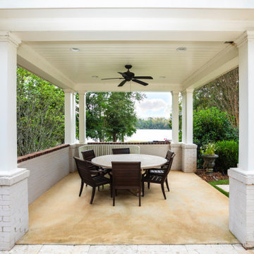 Covered Outdoor Dining Pavilion with Ceiling Fan & Lake View