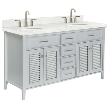 Ariel Kensington 60" Double Oval Sink Bathroom Vanity, Carrara Quartz