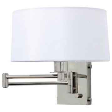 Swing Arm Wall Lamp, Polished Nickel With White Linen Hardback