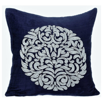 Blue Decorative Pillow Shams 24"x24" Silk, Navy Turkish Dream