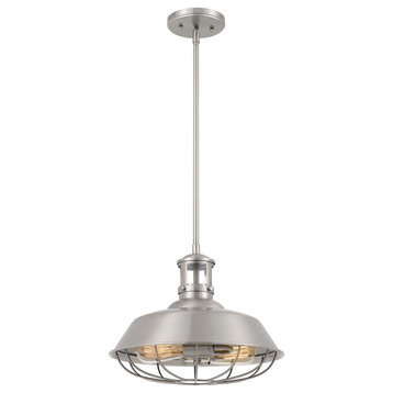 Wilbur 2-Light Round Dome Pendant Ceiling Light 14"x12", Brushed Nickel