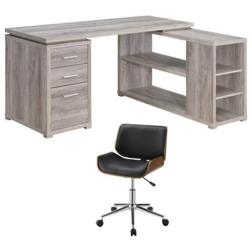 Home Square 2 Piece Furniture Set with L-Shaped Desk & Faux Leather Office Chair
