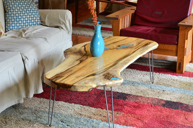 Natural Edge Slab Hackberry Coffee Table With Turquoise lnlay