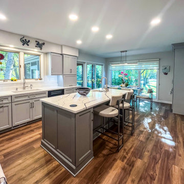 Custom Two Tone Gray Kosher Kitchen with Quartz Countertops