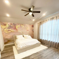 Pink and Gold Accent Wall in Bedroom - Wallpaper