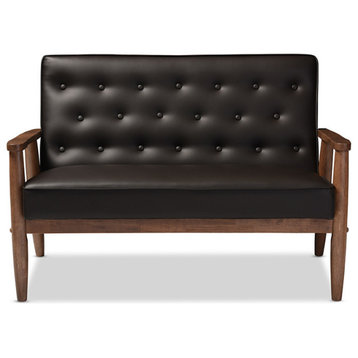 Sorrento, Retro Brown Faux Leather Upholstered Wooden 2-seater Loveseat
