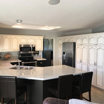Expresso and creme shabby chic kitchen cabinets