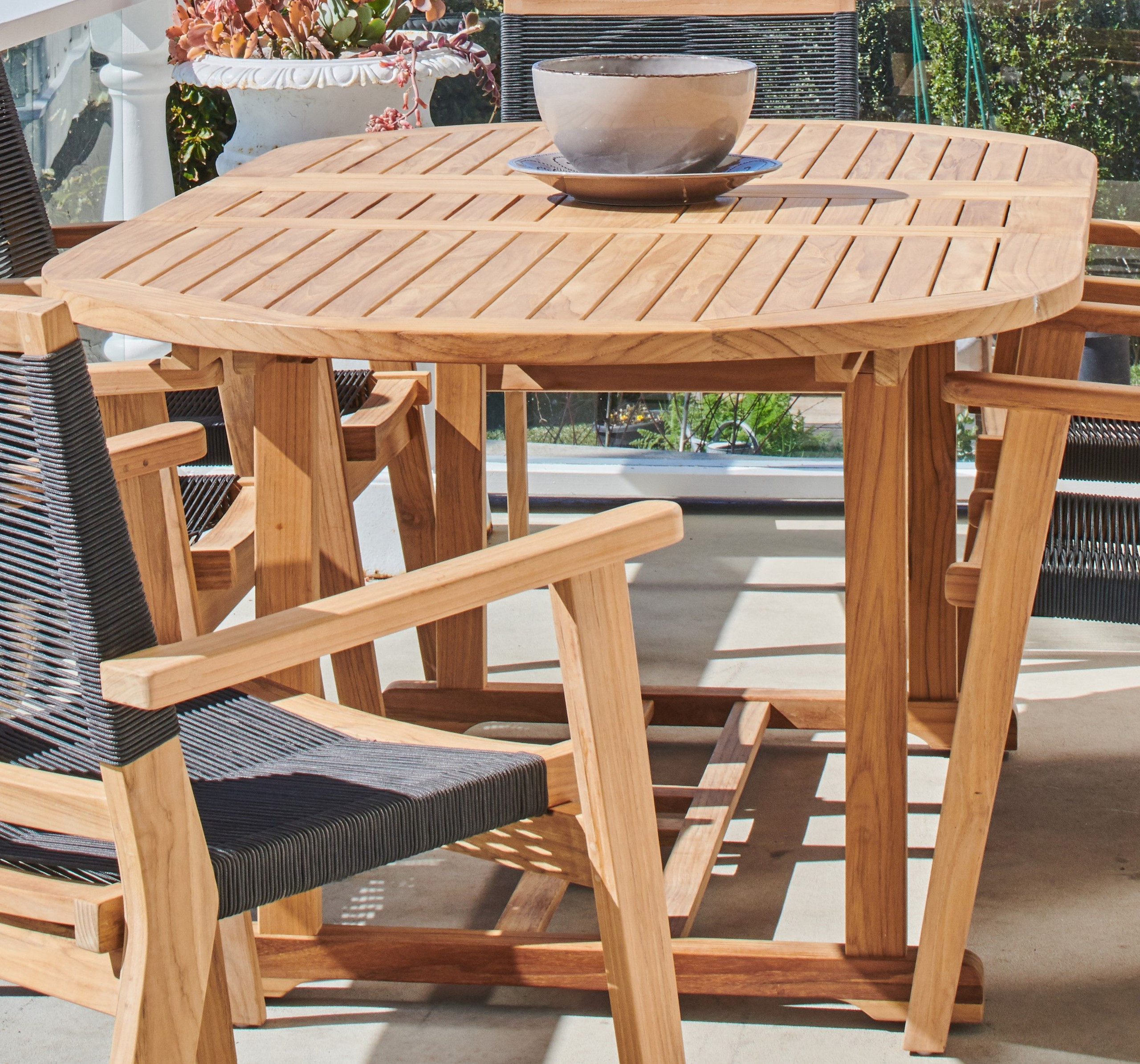 January Oval Teak Outdoor Dining Table with Built-In Extension and ...
