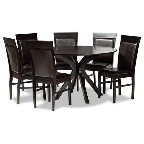 Baxton Studio Jeane Dark Brown Faux Leather Wood 7-Piece Dining Set