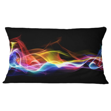 Blue Yellow Waves in Black Abstract Throw Pillow, 12"x20"