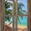 Beach Cabin Window Mural #3 One Piece Peel & Stick CANVAS Wall Mural