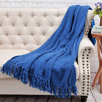 Tweed Knitted Throw Blanket, Snorkel Blue, 50"x60"