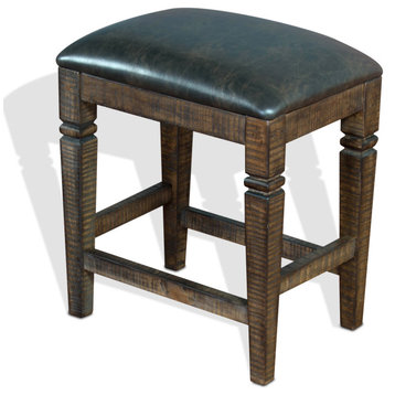 24" Dark Rustic Backless Counter Stool Padded Leather Seat