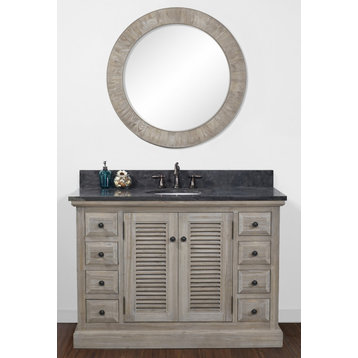 48" Solid Wood Sink Vanity With Marble Top And Round Sink, Dark Limestone Top