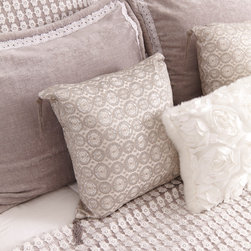 Beau Design Pillow Shams and Accent PIllows with Grey Velvet and Lace - White Fu - Products
