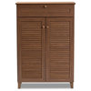 Bowery Hill Wood 5-Shelf and Drawer Shoe Cabinet in Walnut Brown