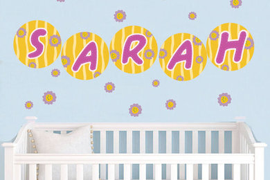 Girly name decal, baby name fabric decal, personalized wall sticker, Removable-R