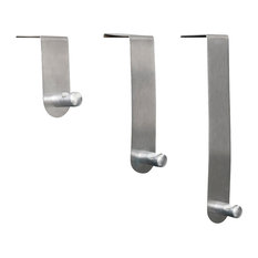 Brushed Stainless Steel Over The Door Hooks Hanger -3 sizes- Set of 3-Chrome