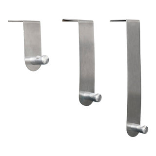 Brushed Stainless Steel Over The Door Hooks Hanger -3 sizes- Set