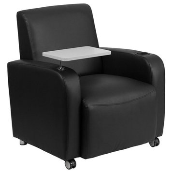 Flash Furniture Leather Guest Chair with Cup Holder in Black