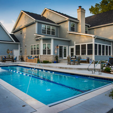 Naperville, IL Lap Pool With Large Sunshelf And Deck Sprays