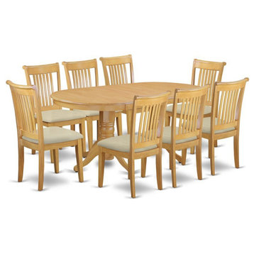 East West Furniture Vancouver 9-piece Wood Dining Set with Cushion Seat in Oak