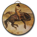 House & Homebody Co. - Round Wall Art, Sun Fishin Son of a Gun, 18" Diameter - Our round wall art is printed on a character-rich, 1 1/4 inch knotty pine wood that produces a beautiful rustic appearance. Round wall art is finished to our gallery grade standards with one coat of sealer and two topcoats of a satin finish. Comes with a jute rope hanger and is ready to hang.