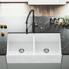 VIGO 36'' Matte Stone Double Bowl Farmhouse Kitchen Sink With Livingston Faucet