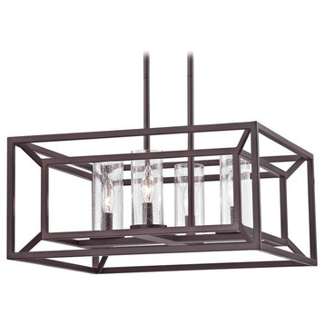 Seeded Glass Chandelier with Square Caged Frame Bronze 4 Lt