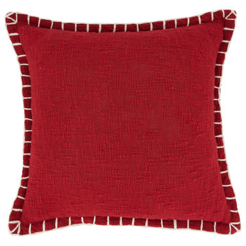 Handcrafted Comfort Chunky Whip Stitch Poly Filled Throw Pillow, Red, 18"