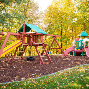 This is an example of a traditional garden in Minneapolis with with outdoor playset.