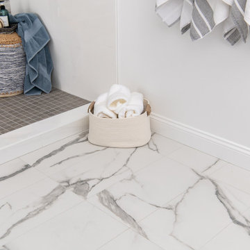 Porcelain Tile Flooring and a curb step