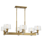 Savoy House - Savoy House Hanover 6 Light Linear Chandelier, Warm Brass - The Hanover Collection makes a formidable style statement, recalling a Mid-Century essence with modern sensibility. Measuring 40" long x 22" wide x 15" high, this six-light linear chandelier offers ample illumination from six 60-watt Edison-base bulbs. The adjustable hanging height from 15 to 69 inches adds to the versatility while the Warm Brass finish, crackled glass shades, and crystal ball accents evoke a sense of luxury.