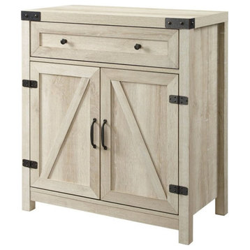 Pemberly Row Farmhouse Engineered Wood Barn Door Accent Cabinet in White Oak