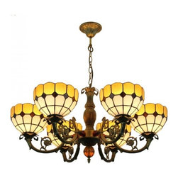 Yellow Stained Glass Tiffany Pendant Lamp Chandelier with 6 Lights - Chandeliers