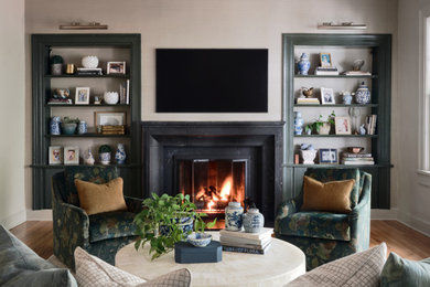 Example of a transitional living room design in Atlanta