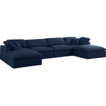 Meridian Furniture - Serene Linen Textured Fabric Deluxe Comfort 6-Piece U-Shaped Sectional, Navy - There's lots to love about the Serene linen textured deluxe cloud-like comfort modular collection, and this six-piece set is not an exception. The soft navy linen textured fabric is cozy and sleek to the touch while the overstuffed down/feather cushions provide gentle support so you can relax and unwind like a VIP. Customize your seating with this modular set by adding the pieces you like most. Latches under each piece make it easy to snap them into position for a look that's modern yet welcoming.