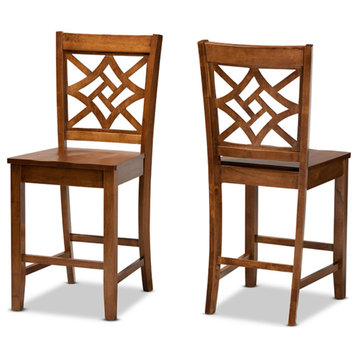 Nicolette Transitional Walnut Brown Finished Wood Counter Stool, Set of 2