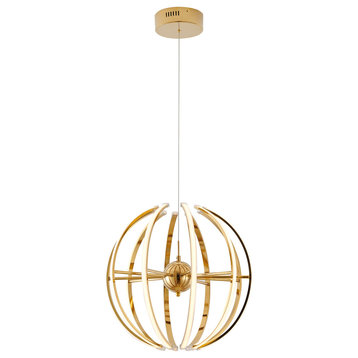 Aluminum Frame LED Strip Orb Light Fixture, Gold