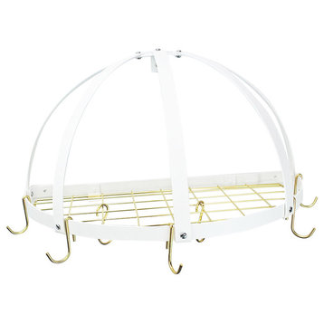 Rogar KD Half Dome Pot Rack With Grid, White and Brass