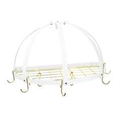 Rogar KD Half Dome Pot Rack With Grid, White and Brass
