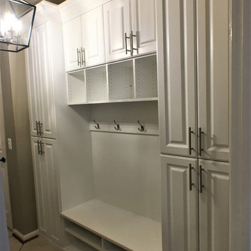 Mudroom for 4 kids in white melamine