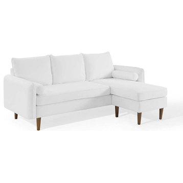 Modern Sectional Sofa, Reversible Design With Polyester Upholstered Seat, White