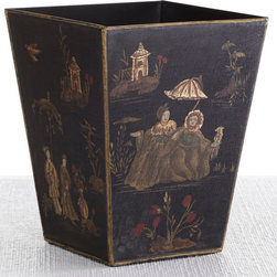 Handpainted Lovers Tole Wastebasket - Wastebaskets