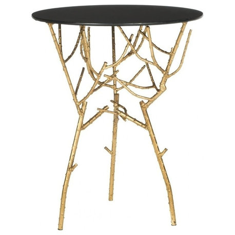 Safavieh Tara Accent Table, Gold, Black Glass Top